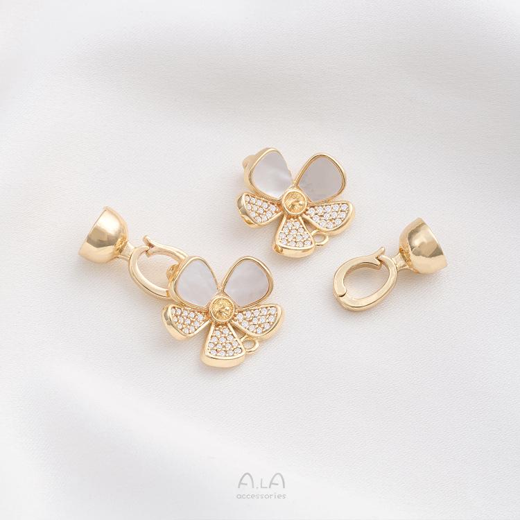 14K Gold-Filled Necklace/Bra Bracelet Connector with Inlaid Mother of Pearl and Drip Oil Rose Flower Clasp