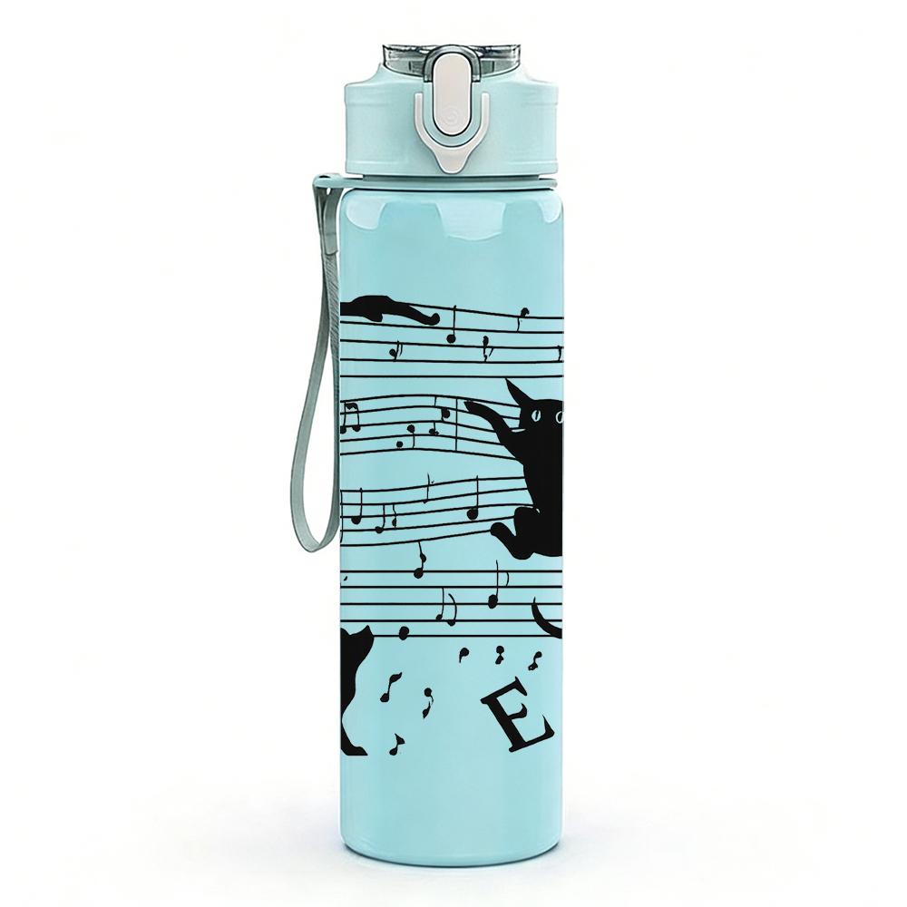 1PC Musical Note Black Cat 750ml Color Plastic Sports Water Bottle Leakproof Flip Straw Lid For Sports Office Home Use