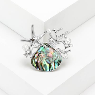 Broche Créative Seiko Nacre Coquille Pétoncle Étoile de Mer Tempérament Haut de Gamme Broche Pin pour Hommes et Femmes