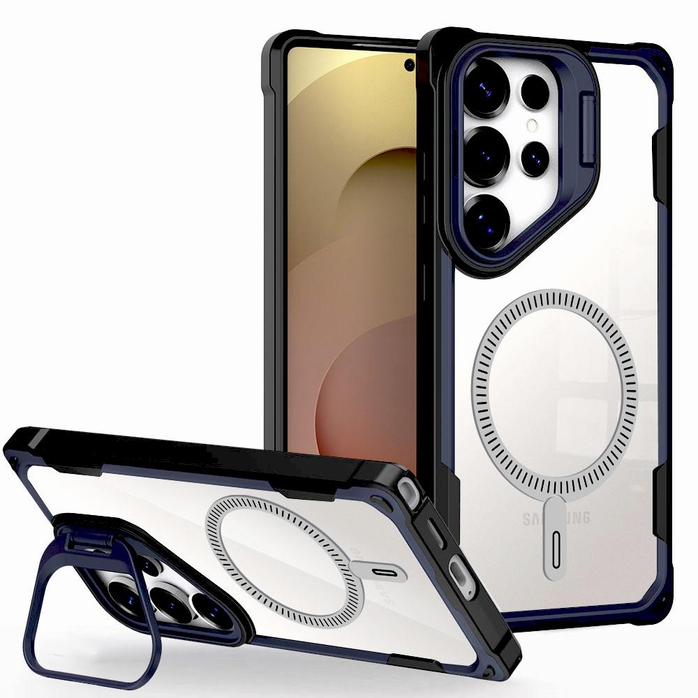 Luxury Transparent Shockproof Armor Case For Samsung Galaxy S25 S24 Ultra Plus Edge S25Ultra Magsafe Wireless Charge Stand Cover