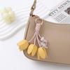 Tulip Shape Keychain Pendant Leather Like Decorative Charm Creative Flower Keyring  Car Interior