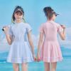 2023 Sporty One-Piece Skirted Swimsuit for Girls - Short-Sleeved, Plus Size, Hot Spring Swimwear for Kids