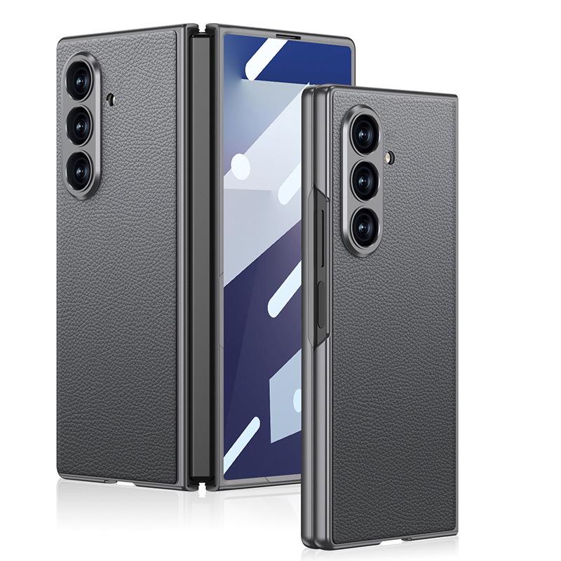 Ultra-Thin Samsung Z Fold7 Leather Case - Metal Paint, Solid Color, Integrated Shell Design