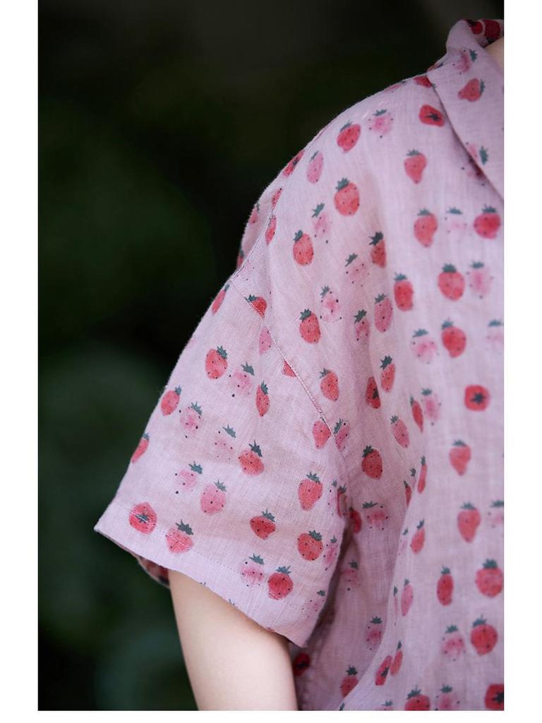 Strawberry Pink Retro Linen Cardigan: Versatile Summer Sun Protection Top