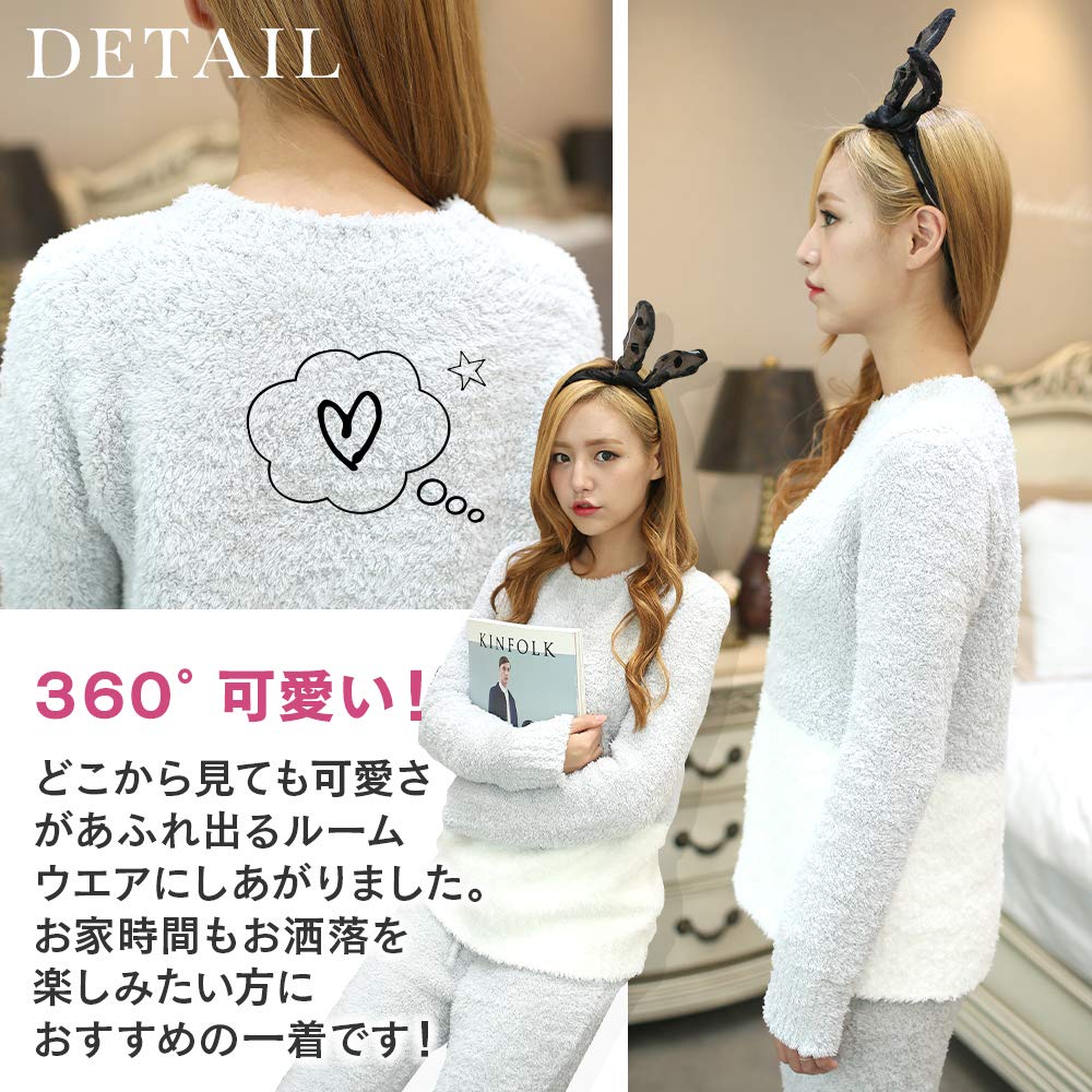 Luanna Jena Fluffy Pajama Set and QW601 Women's (Top Pants), Gray,