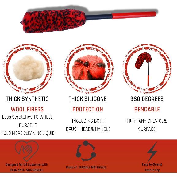 Professional 4 Pack Long Handle Wheel Brush Kit For Cleaning Wheel And Tire- 2X Soft Wheel Cleaning Brush, Detailing Brush And Stiff Tire Brush,