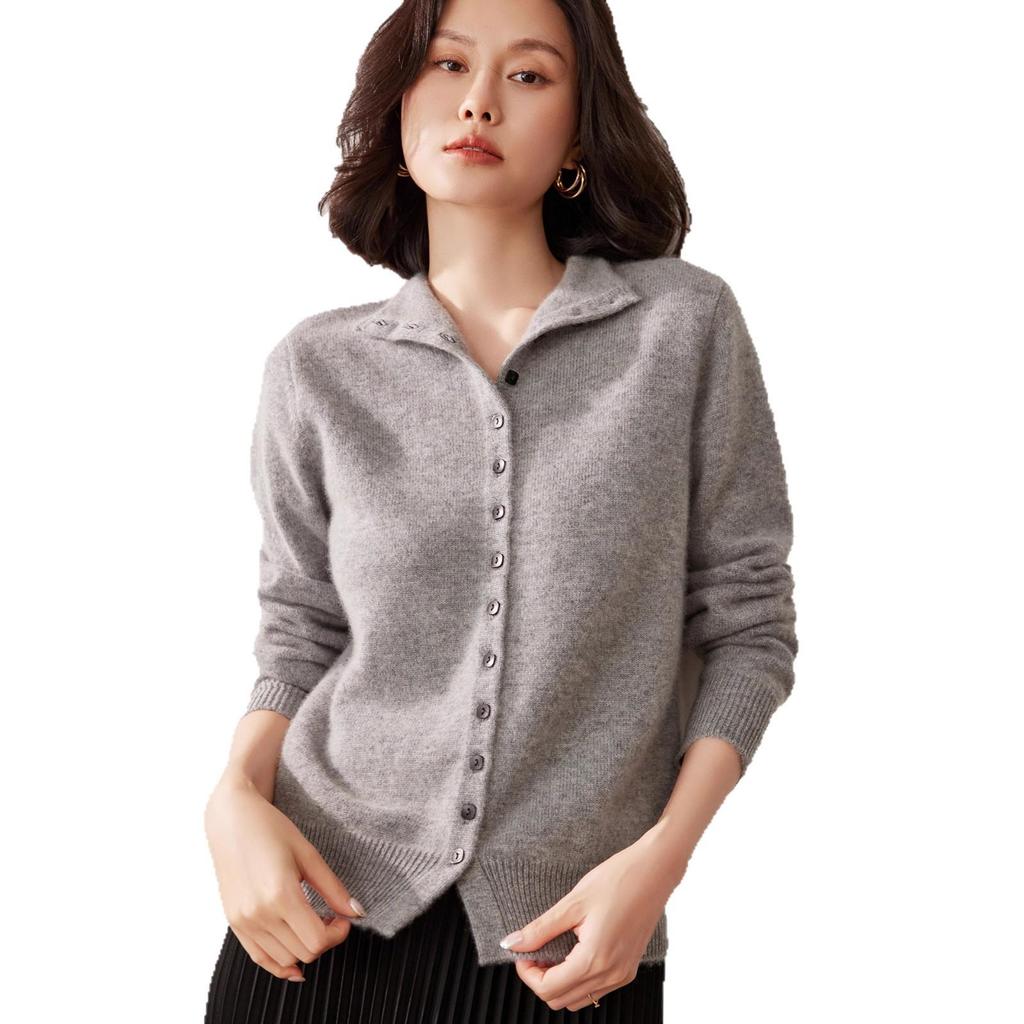 Women's Luxury Cashmere Knit Cardigan - Solid Color, Half-High Neck, Single-Breasted, Loose, Slimming, Versatile Sweater Coat
