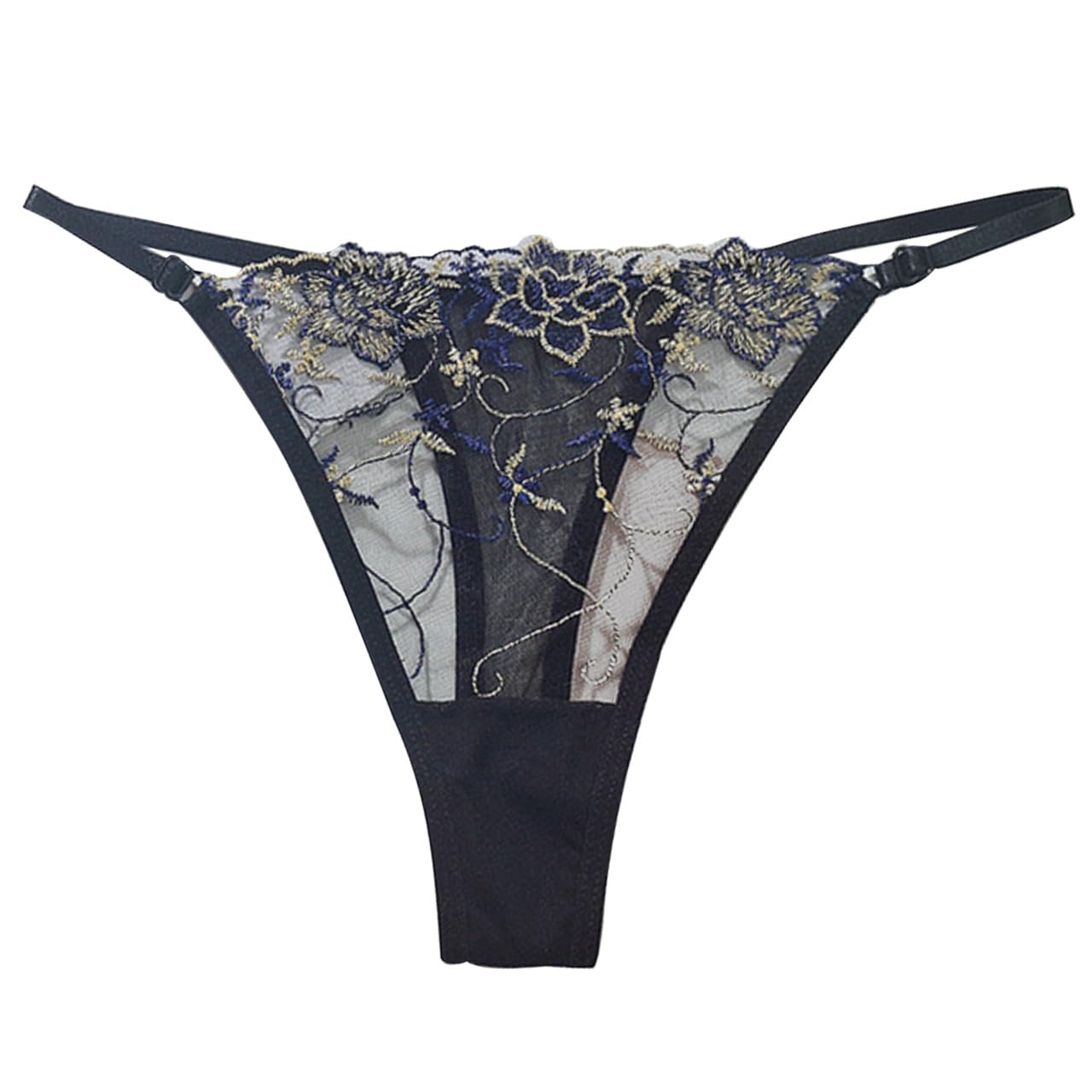 

White Fang TZ015 Сексуальные женские стринги с цветочным принтом, просвечивающее белье, стринги (Черный, средний) чёрный
