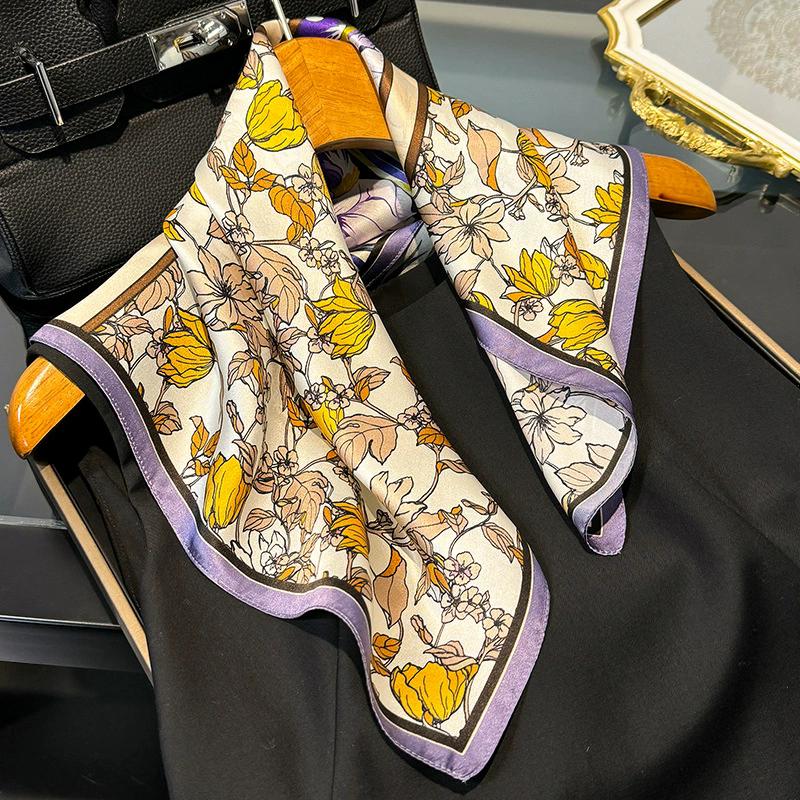 New 100% Natural Real Silk Scarf Women Bandana Square Scarves Wrap Kerchief Mulberry Fashion Luxury High Quality Hijab For Lady