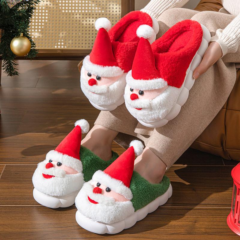 Cozy And Warm Christmas Santa Themed Home Slippers For Men And Women In Thick Non-slip Design