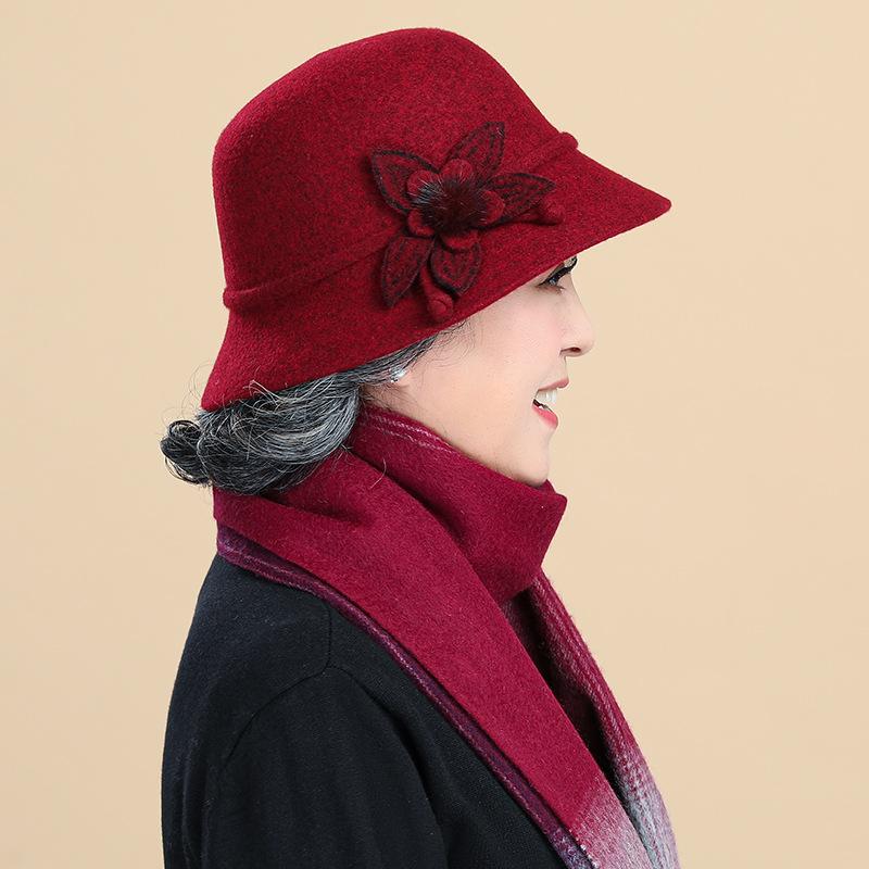 Wool hat female autumn and winter mother bucket hat in the elderly top hat thickened elderly grandmother warm basin hat