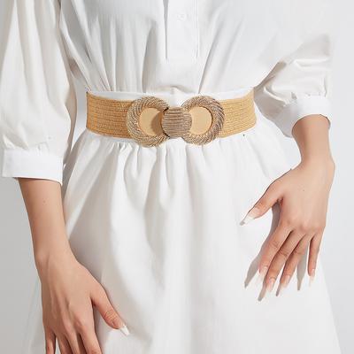 Spring And Summer Imitation Pp Grass Woven Elastic Belt Women'S Dress With Decorative Trend Waist Seal