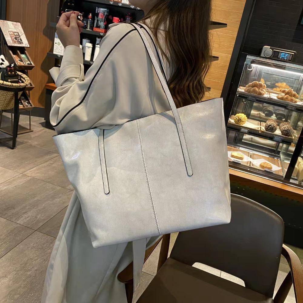 New Leather Women's Bag Fashionable Retro Oil Wax Leather Textured Shoulder Bag Daily Commuting Large-capacity Computer Tote Bag