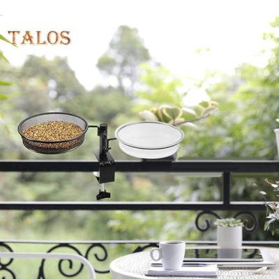 Deck Bird Feeder Tray Detachable Mesh Feeder Tray with Water Bowl Deck Railing Bird Feeder with Metal Bracket for Balcony Yard Fence