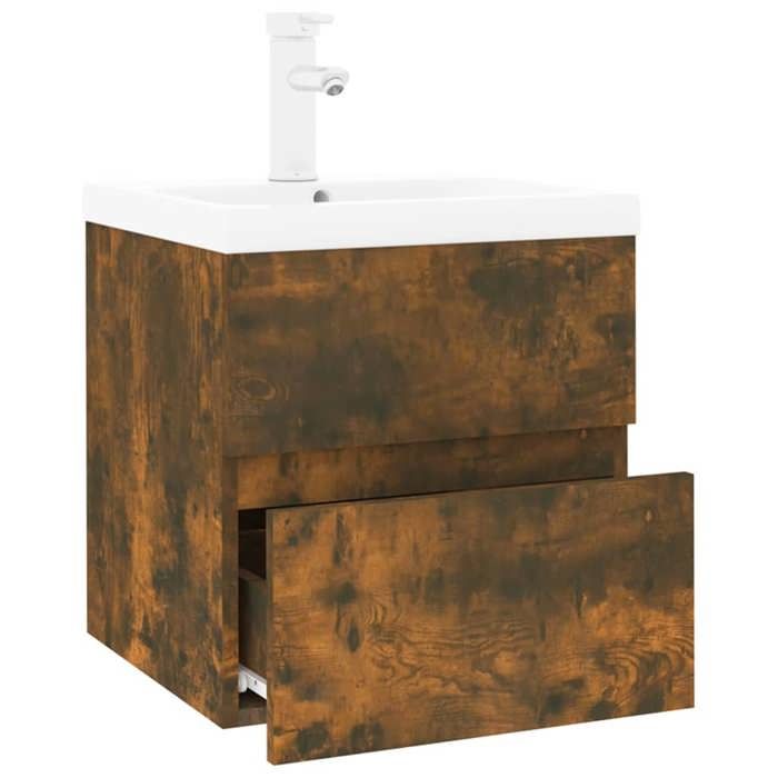 VidaXL Meuble Lavabo avec Bassin Intégré Armoire sous Lavabo Meuble de Rangement de Salle de Bain Maison Chêne Fumé Bois 3152858