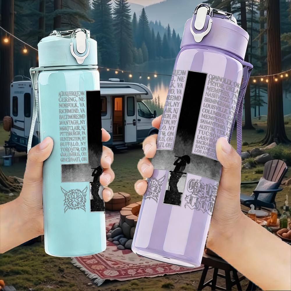 1PC Black Cross Minimalist Line Art Print 750ml Portable Sports Water Bottle Leakproof Gym Outdoor Travel Drink Cup