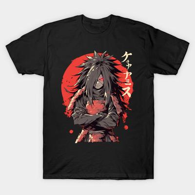 Men Black Print T-shirt Madara No-Cut Transfer Paper Print Cotton Tshirt