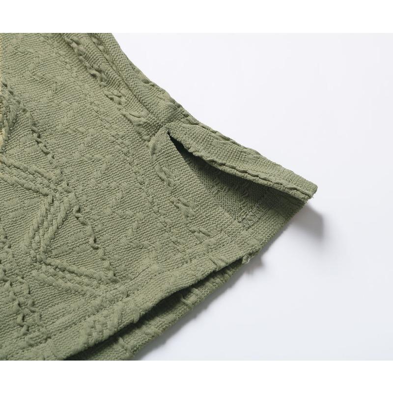 Spring and Autumn Women's Knit Blouse Round Neck Casual Top Green Button Tee Jacquard Long Sleeve Blouse