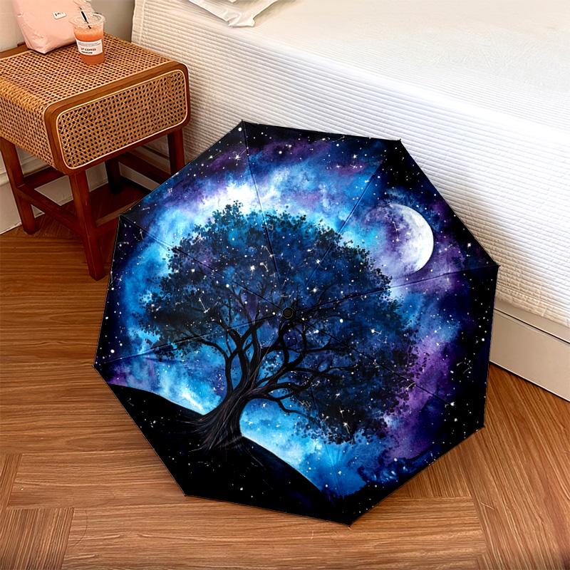 

1 PC Automatic Folding Umbrella - Galactic Tree Pattern, Portable & Foldable Design with 8 Ribs, Christmas Birthday Gifts