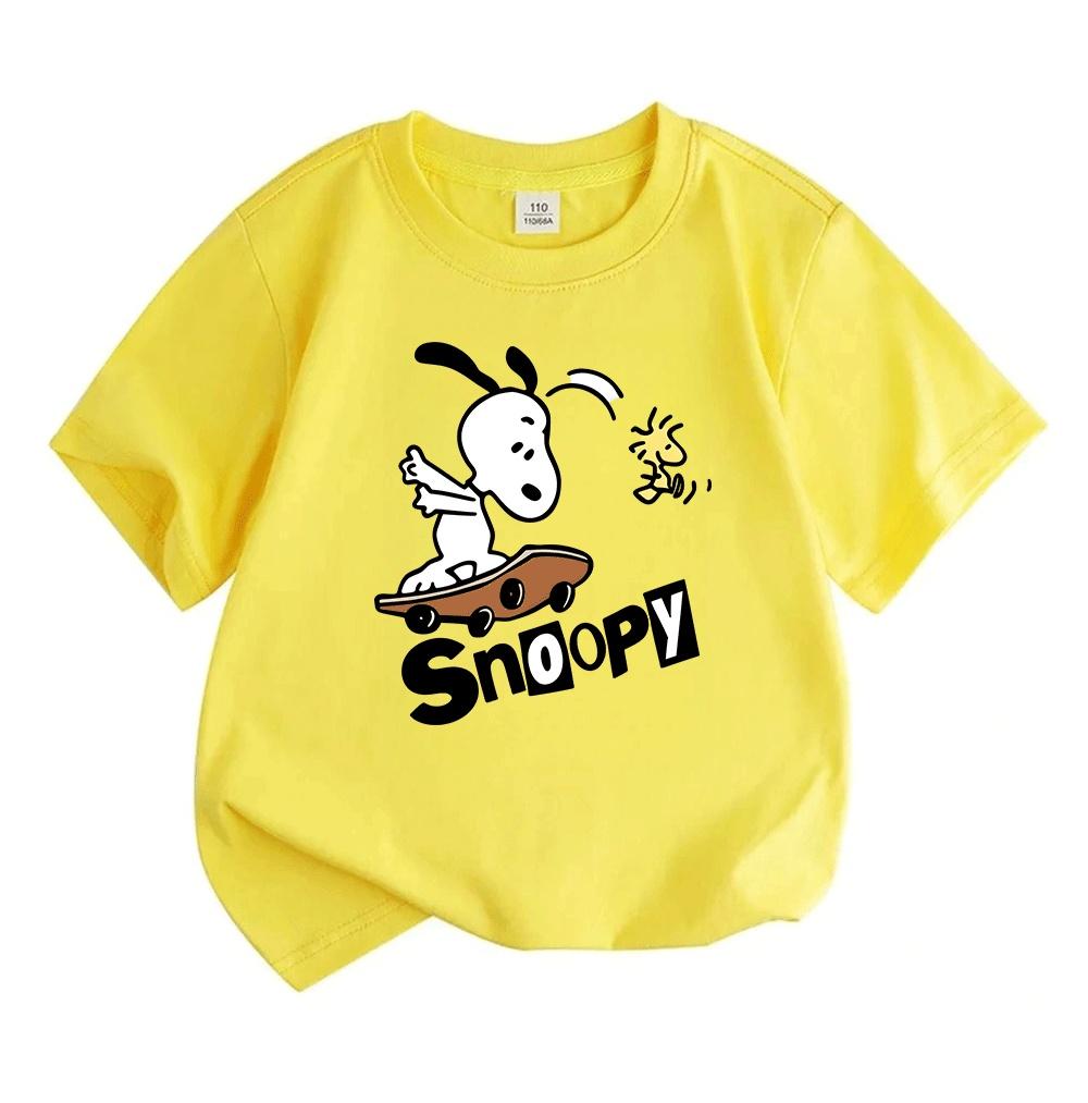 Kids Boys Girls 100% Cotton Crew Neck Short Sleeve T-Shirt, Cute Cartoon Skateboard Little Bird Print Casual Soft Tees for Daily Wear Home Outdoor Act