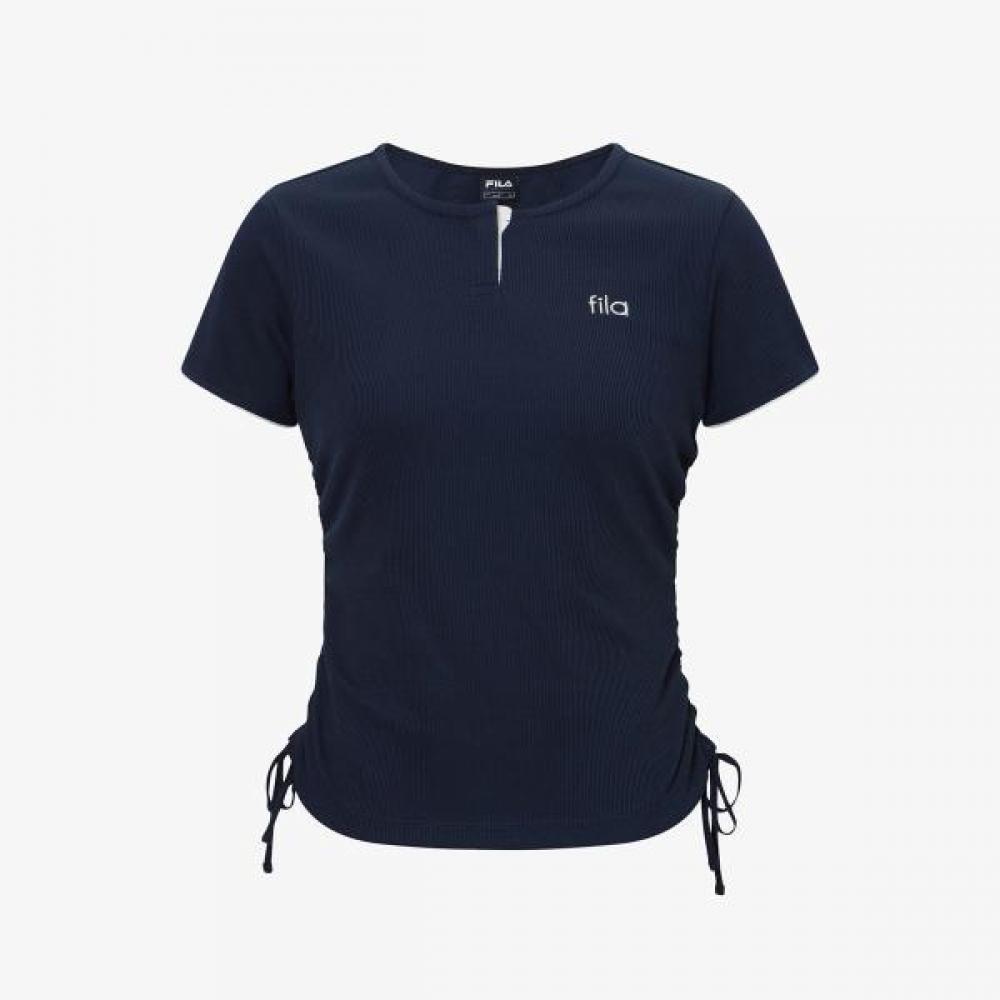 

Fila Women Waffle Training Shirring ShorT Sleeve T shirT BLUEDARKNAVY/WS(W85)