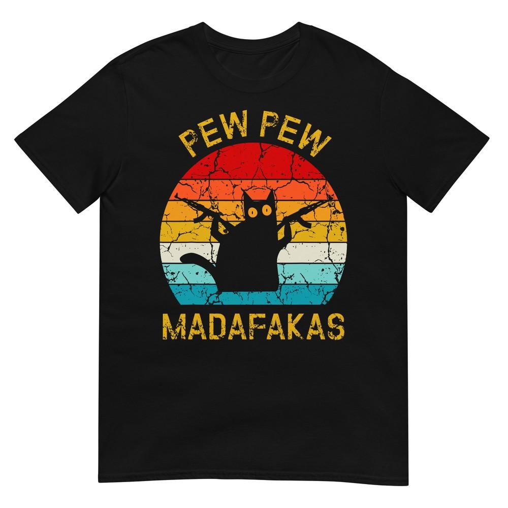 Pew Madafakas Pew Guns Funny Black Cat Retro Vintage T-Shirt 2XL