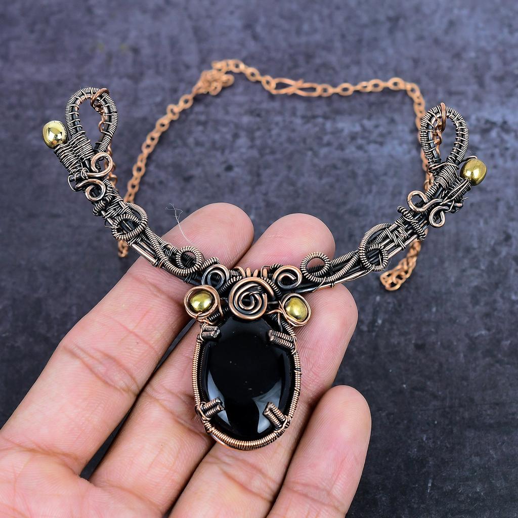 Bloodstone Gemstone Handmade Copper Wire Wrap Jewelry Necklace 18" ET-4942