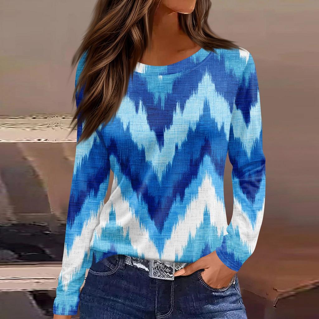 Damenmode Saum Schlitz Lässig Blumendruck Rundhals Langarm Top