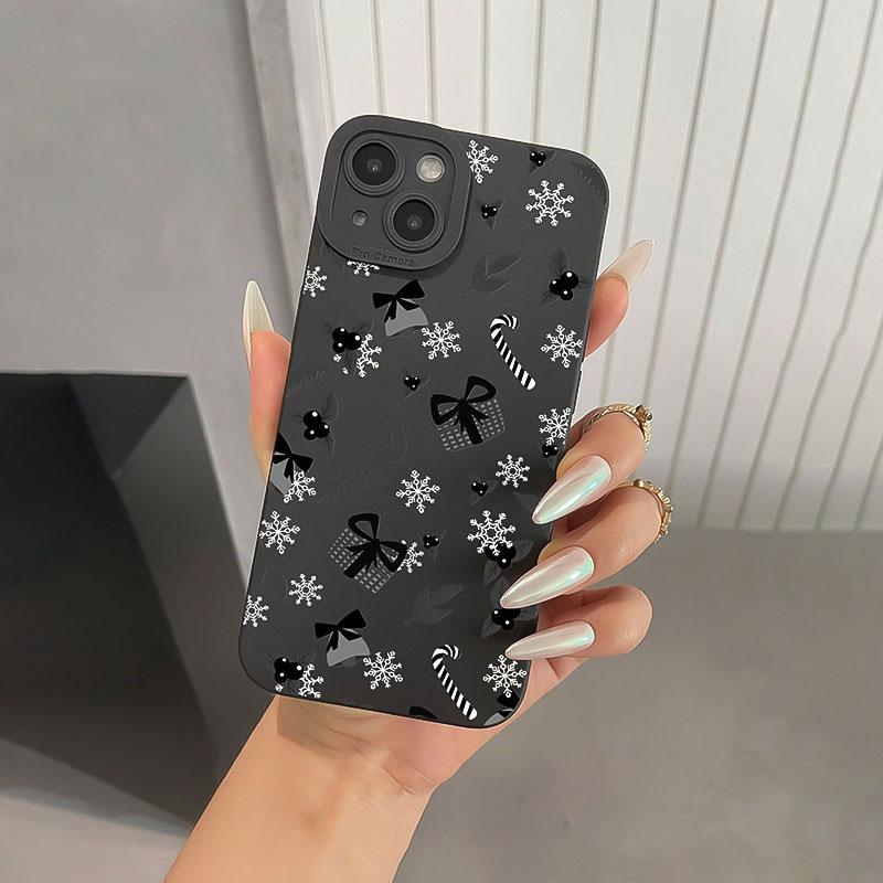 Snowflake Christmas Gift Tree Phone Case For iPhone 16 15 14 Plus 13 12 11 Pro Max 16 Plus 8 7 Santa Claus Gift Shockproof Folds Texture Soft Cover