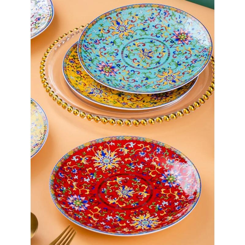 6/8 Inch Ceramic Plate Household Enamel Color Dinner Plate Exquisite Ceramic Tableware Kitchen Accessories Salad Plate