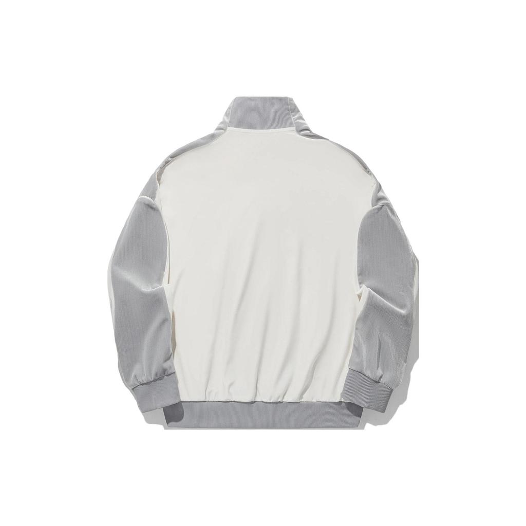 Li Ning Color Block Stand Collar Loose Knit Jacket Women Jacket Off-White Extreme-Gray AFDU268-3