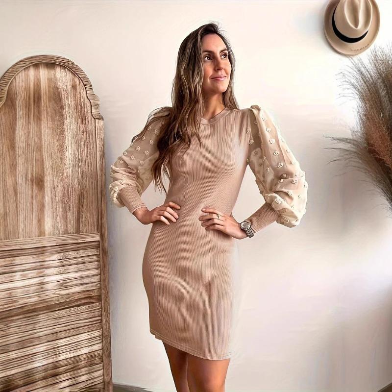 Herbst Damen Langarm Einfarbiges Kleid