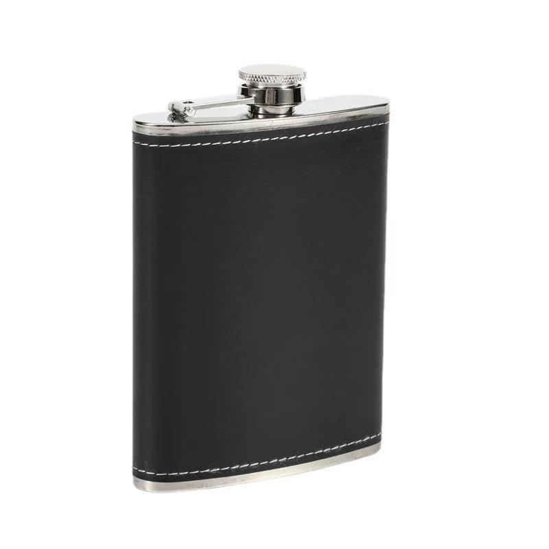 8oz Stainless Steel Hip Flask with Russian Leather, Portable Outdoor Small Flask - Brown/Black