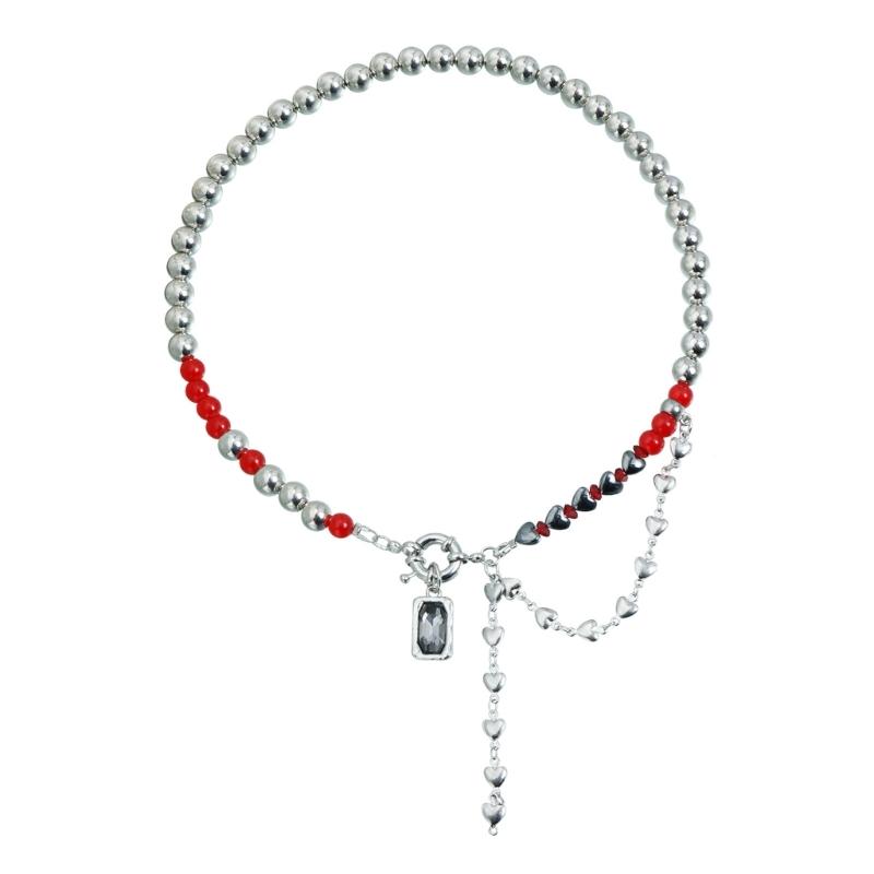 

Sweet And Edgy Black Red Heart Tassels Beaded Necklace Adjustable Chain For Women Fashion Neck Chain Jewelry 1