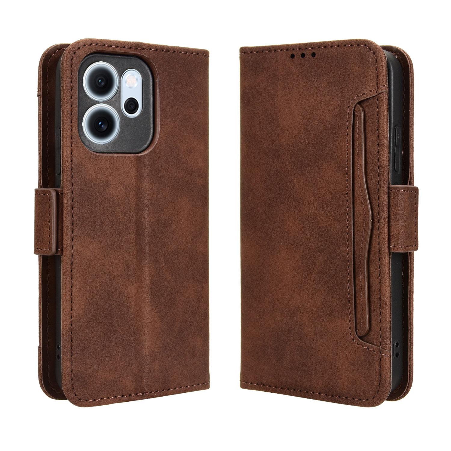 

Кожаный чехол-книжка для телефона Oppo Reno 14F 5G с несколькими отделениями для карт Brown