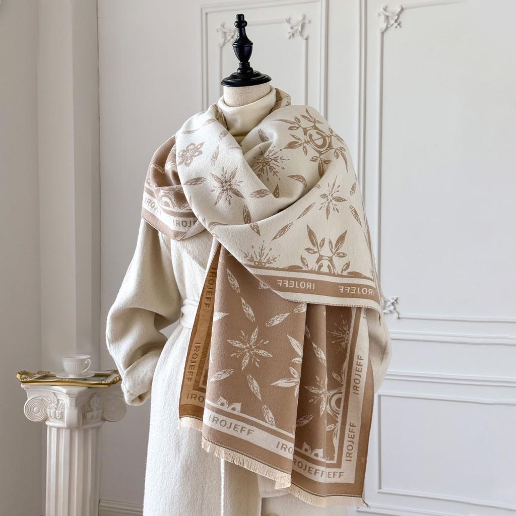 Elegant Jacquard Design Scarf Imitation Cashmere Soft Warm Fringe Shawl Autumn Winter Coldproof Windproof Blanket Scarf