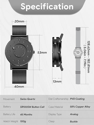 EUTOUR Men's Magnetic Watch, Silent Touch, 5ATM Water Resistance, Stylish, Simple, Casual Quartz Watch with Magnetic Ball Design, 40mm Dial, and Black
