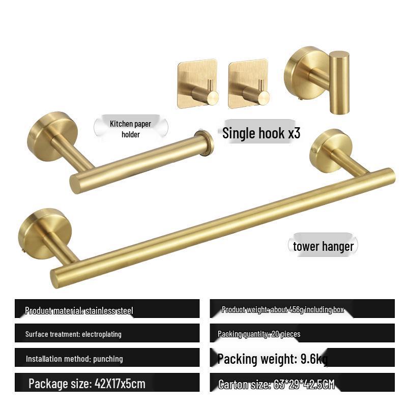 Edelstahl Stanzfreies Badezimmer Handtuch- & Papierregal Set mit Haken & Ringen