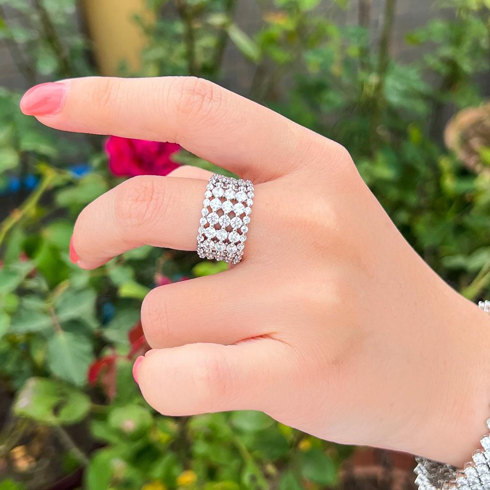 Luxury Retro Super Flash Hollow Full Diamond Open Ring Zircon Ring Jewelry