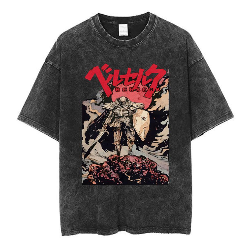 Japanese Anime Berserk Guts Vintage Washed T Shirt Griffith Swordsman Gatsu Sacrifice Zodd T-shirts Unisex Cotton Casual T-Shirt