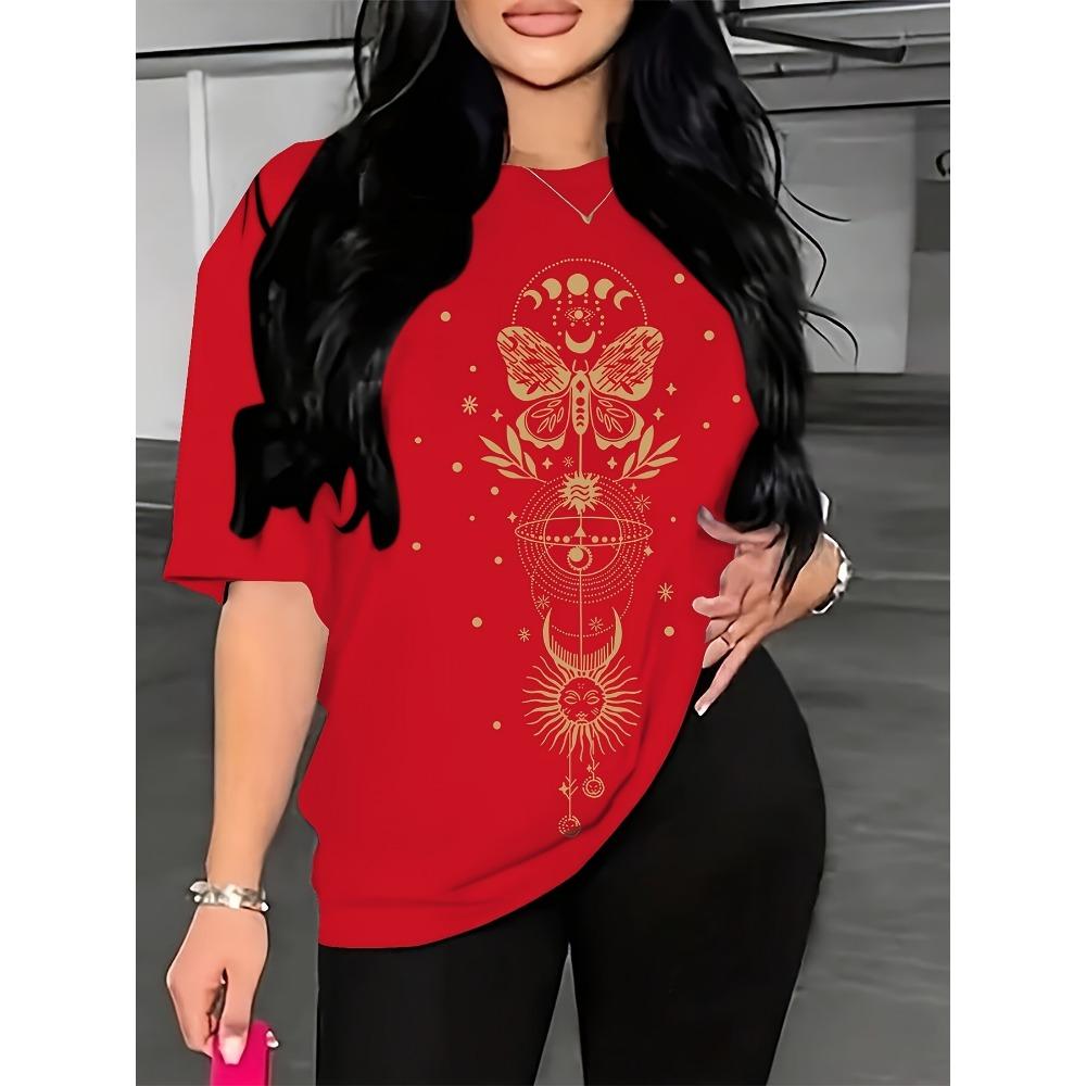 

Women Cotton Short Sleeves T-shirts Celestial Butterfly Women s Tee Mystical Gold Graphic Top 3XL