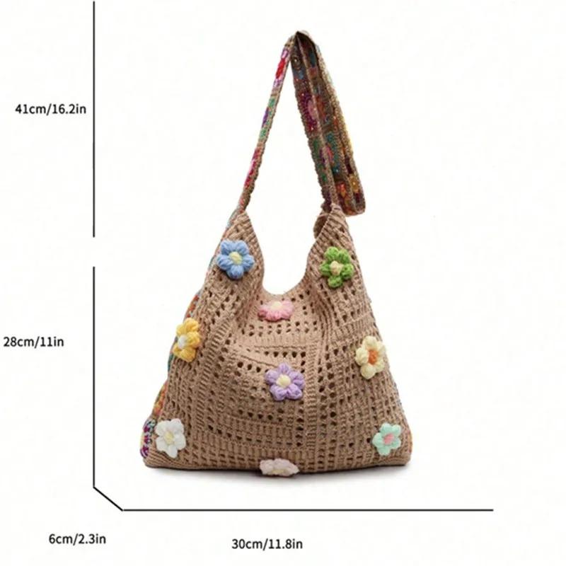 Fashiable Hollow Out Floral Casual Crossbody Bag, Stylish Crochet Shoulder Bag, Color Positi Flowers Shoulder Strap Random