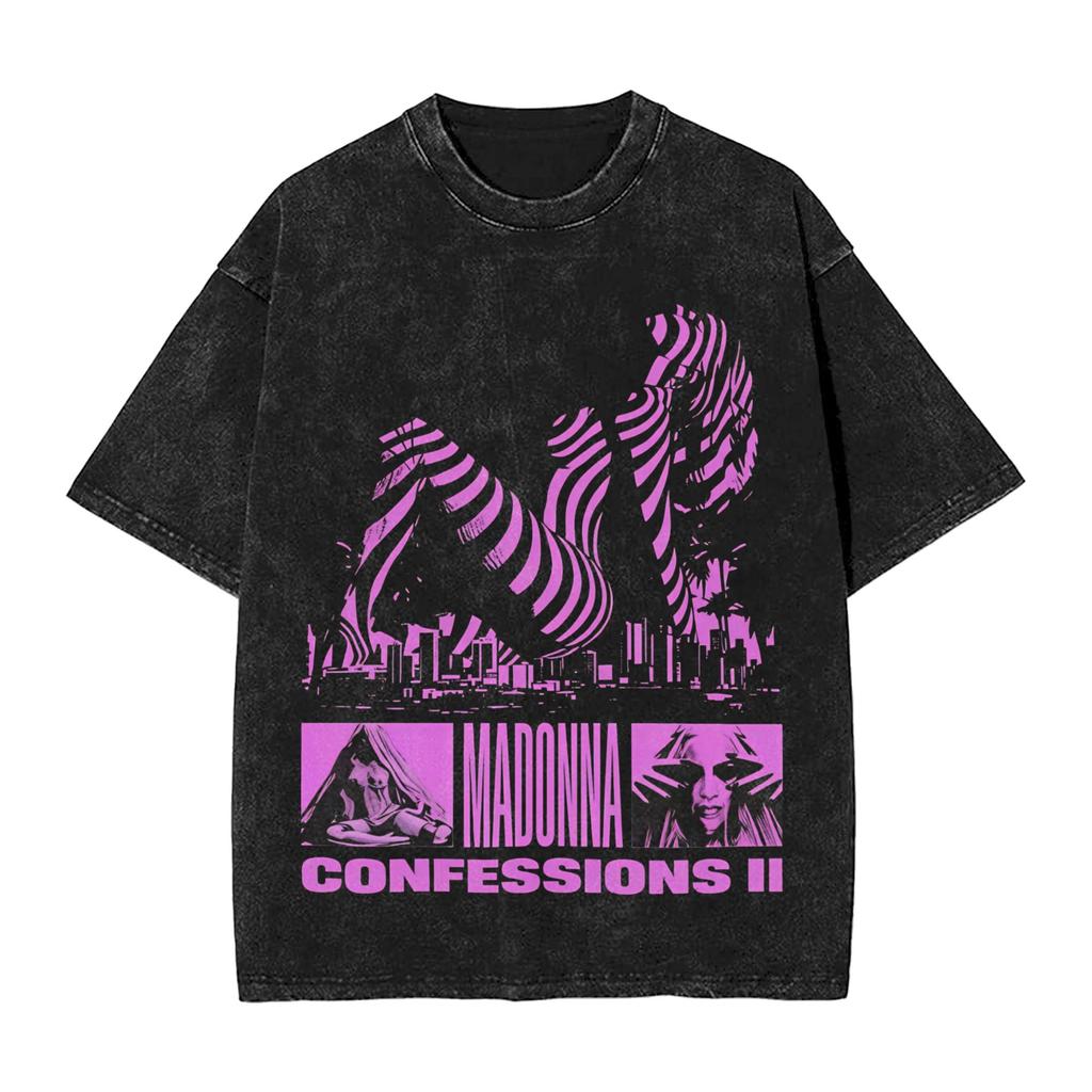 M-Madonna Confessions II Album Washed T Shirts Streetwear Hip Hop Casual T-Shirt Tees Tops Men Women Cotton Oversize Summer
