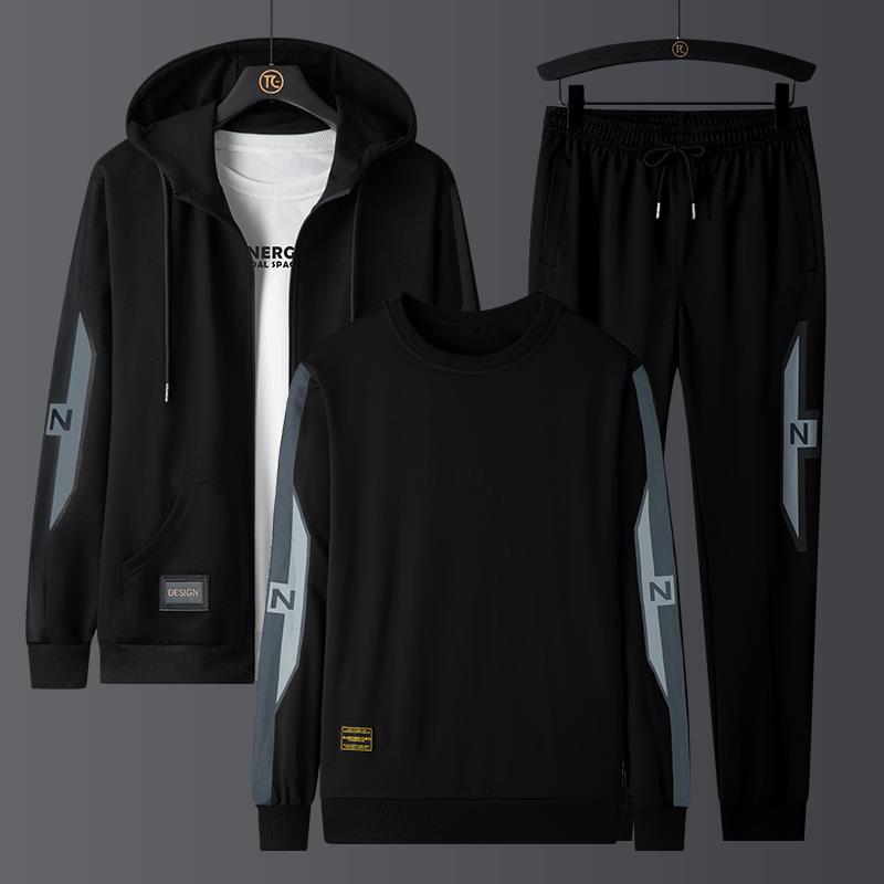 

Men s Casual Sports Suit Fall Printed Sweatshirt Three Piece Set 8XL чорний
