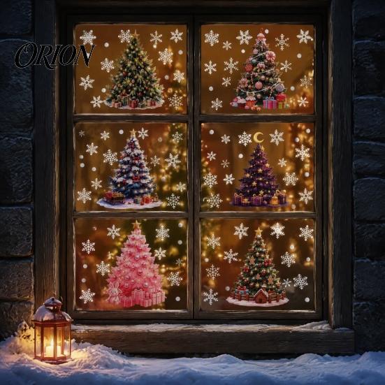 Removable PVC Glass Ornaments 6Pcs Colorful Christmas Tree Snowflake Static Window Sticker, Cling, Decal Decorative Stickers for Parties Holiday Home