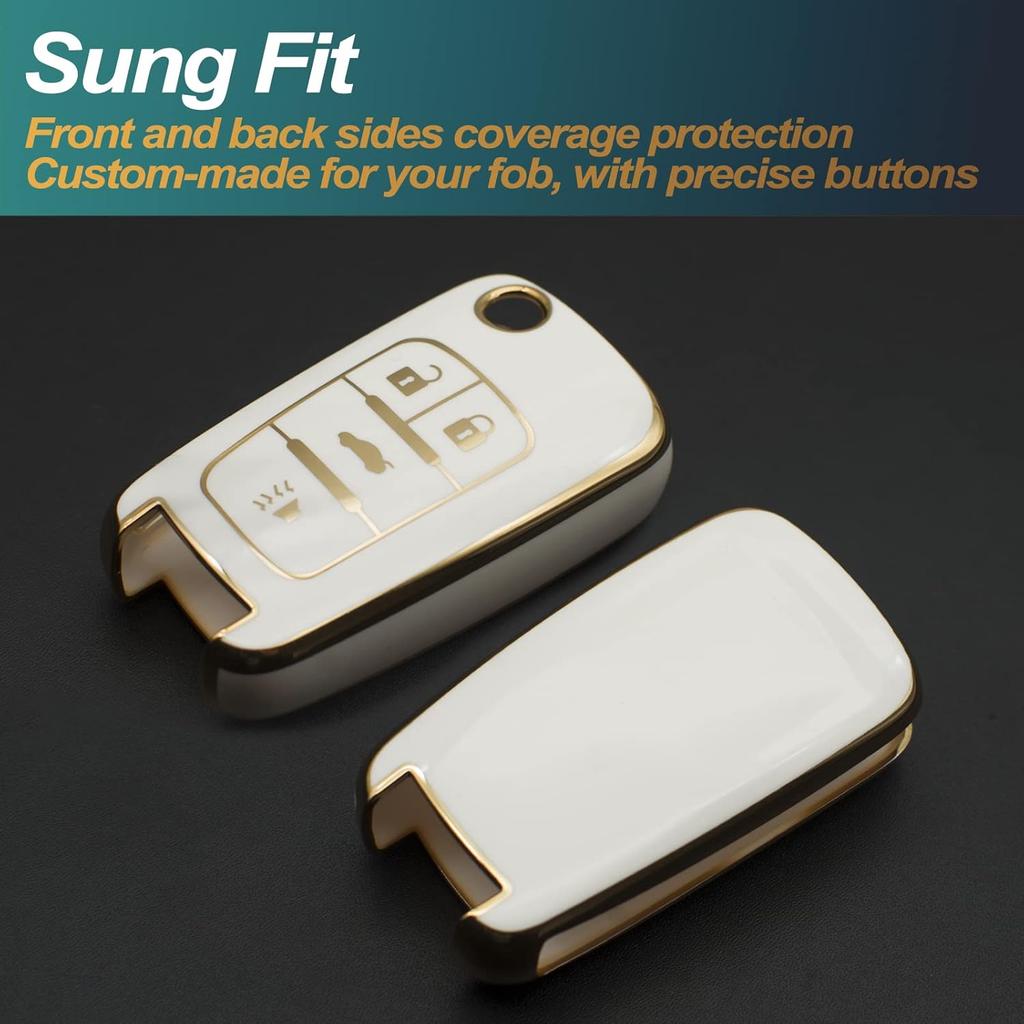 FEYOUN Key Fob Cover Compatible With Buick Encore Chevy Chevrolet Camaro Equinox Impala Sonic Trax GMC Terrain Flip 4 Buttons TPU Remote Keyless Key