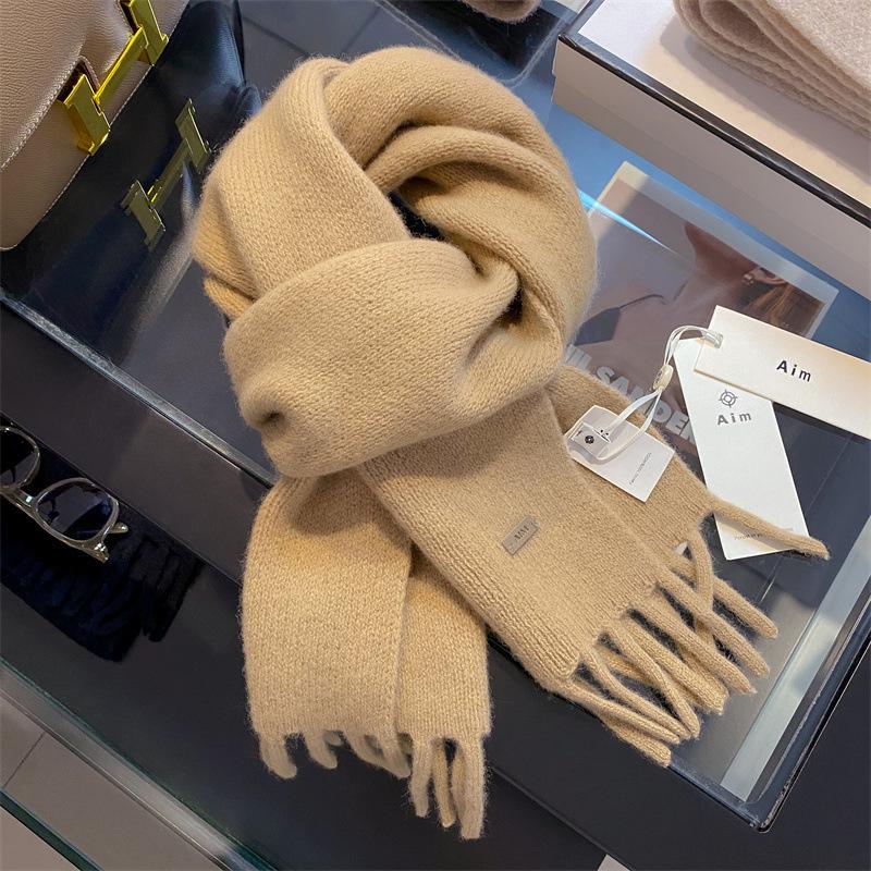 Pure Wool Scarf Women's Winter High End Tassel Warm Short Small Scarf
