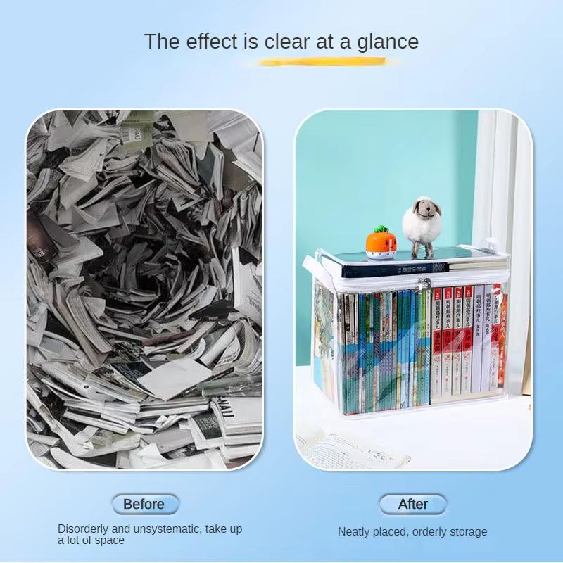 Foldable Student Book Organizing Bin Box Household Large Capacity Transparent Dustproof Collection Container Books Clothes Snacks Organizer Pouch