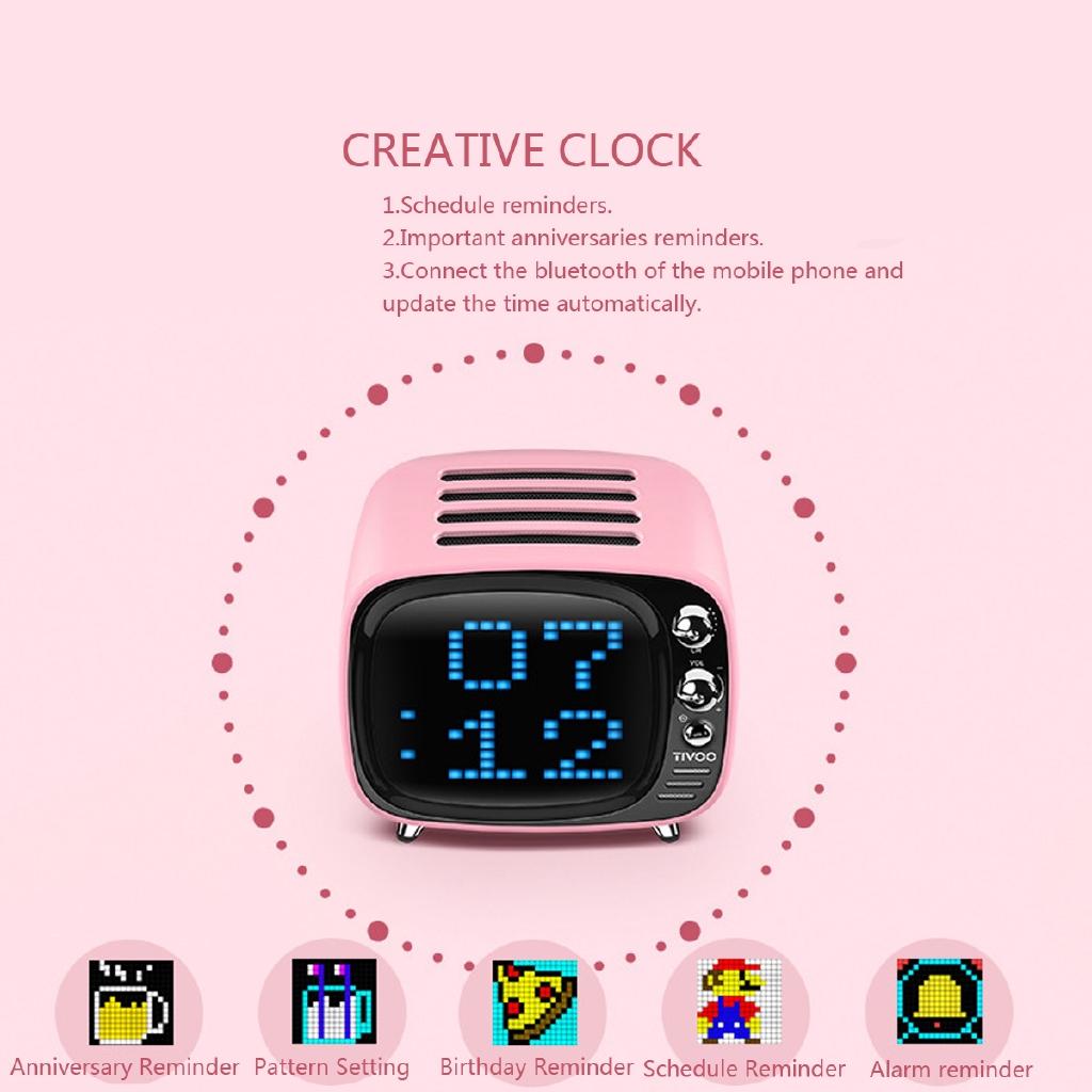 6W Wireless bluetooth Retro TV Speaker Smart Portable Speaker Mini Stereo Alarm Clock Subwoofer Music Player LCD TF Card