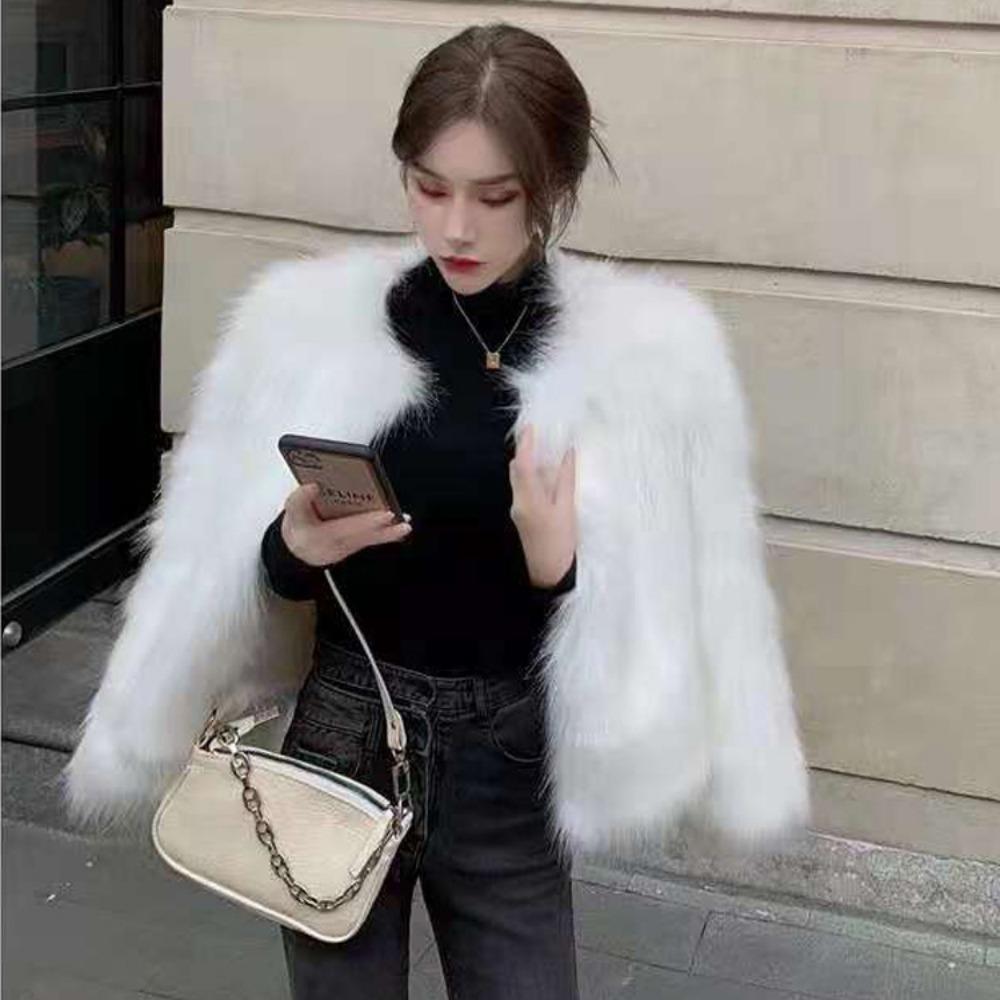 Herbst und Winter Neuer Weißer Pelzmantel Damen Kurz Imitation Fuchspelz Junger Wollmantel